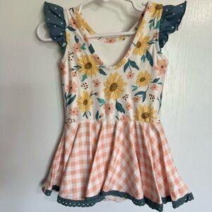 Floral and Gingham Dress with Ruffle Sleeves